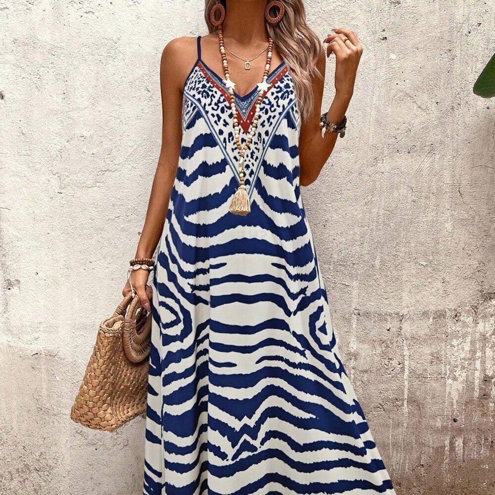 Boho Multicolor Women's Tiger Print Maxi Dress - Picture 5 of 7